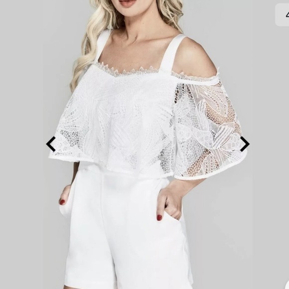 GUESS MARCIANO Amaris Lace Crochet Off Shoulder - Picture 2 of 5